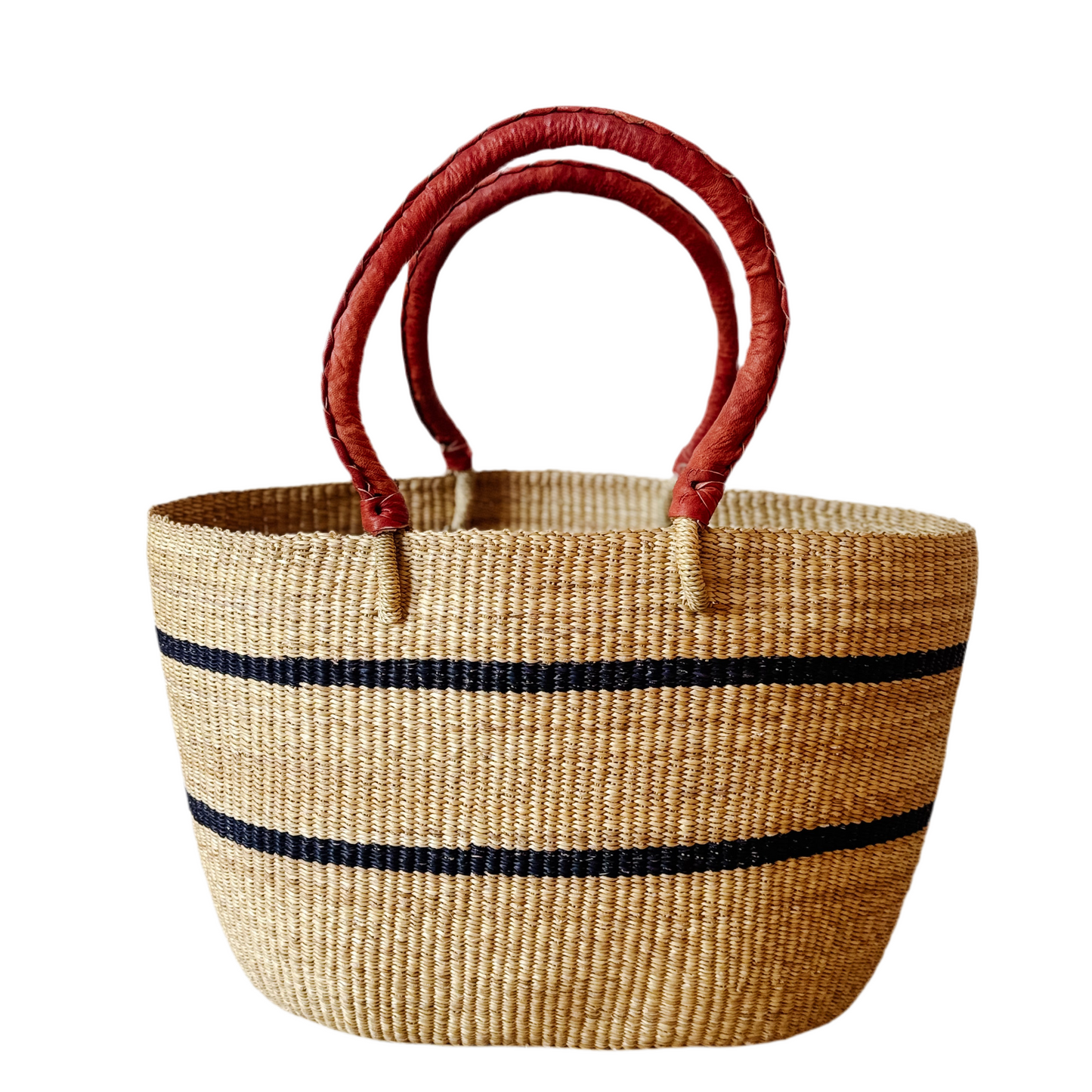 Striped Woven Basket Tote