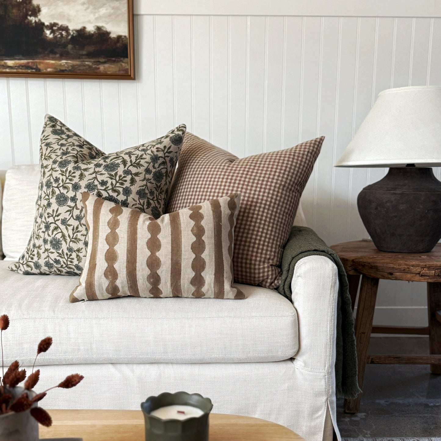 Gingham Tan Pillow Cover