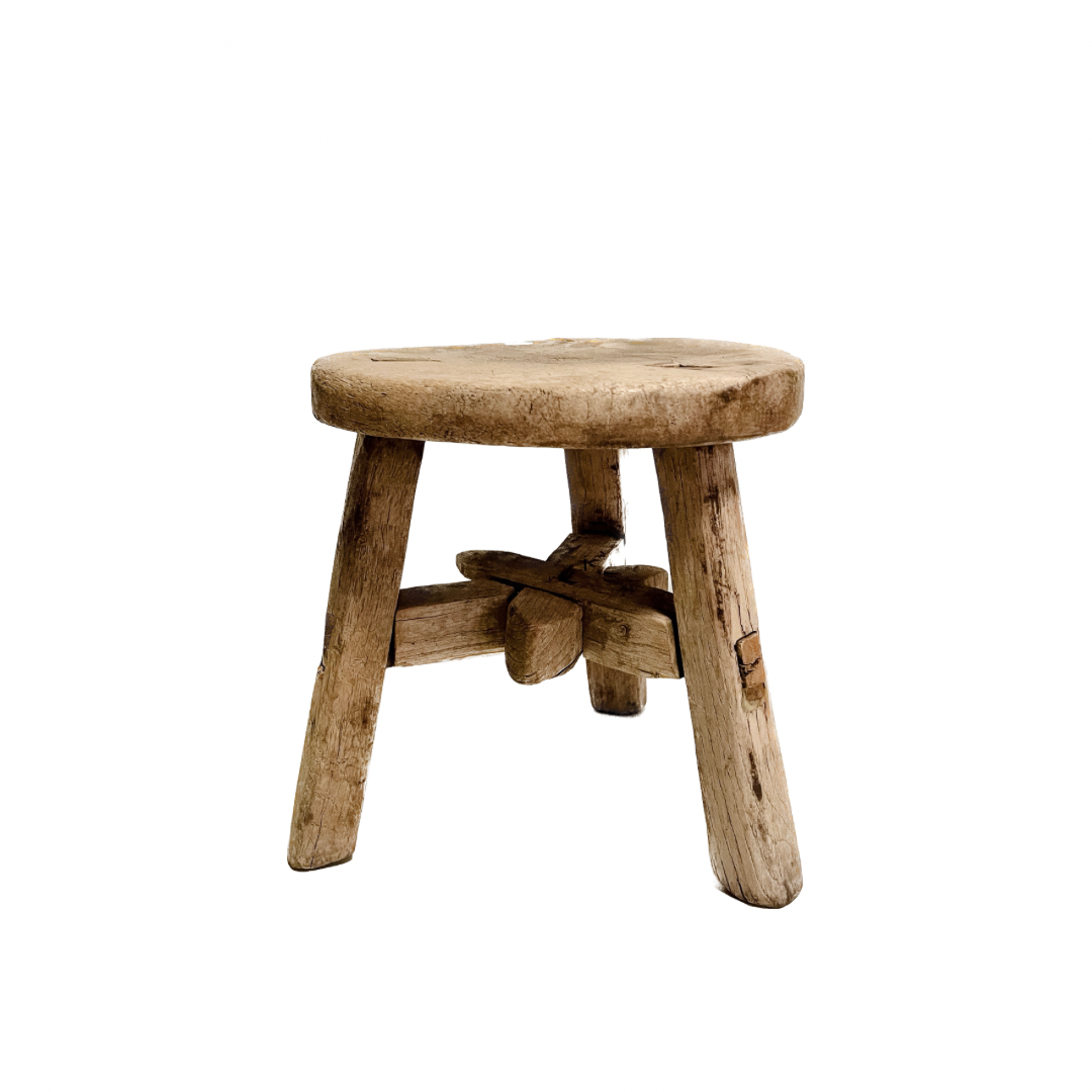 Vintage Mini Elm Wood Stool