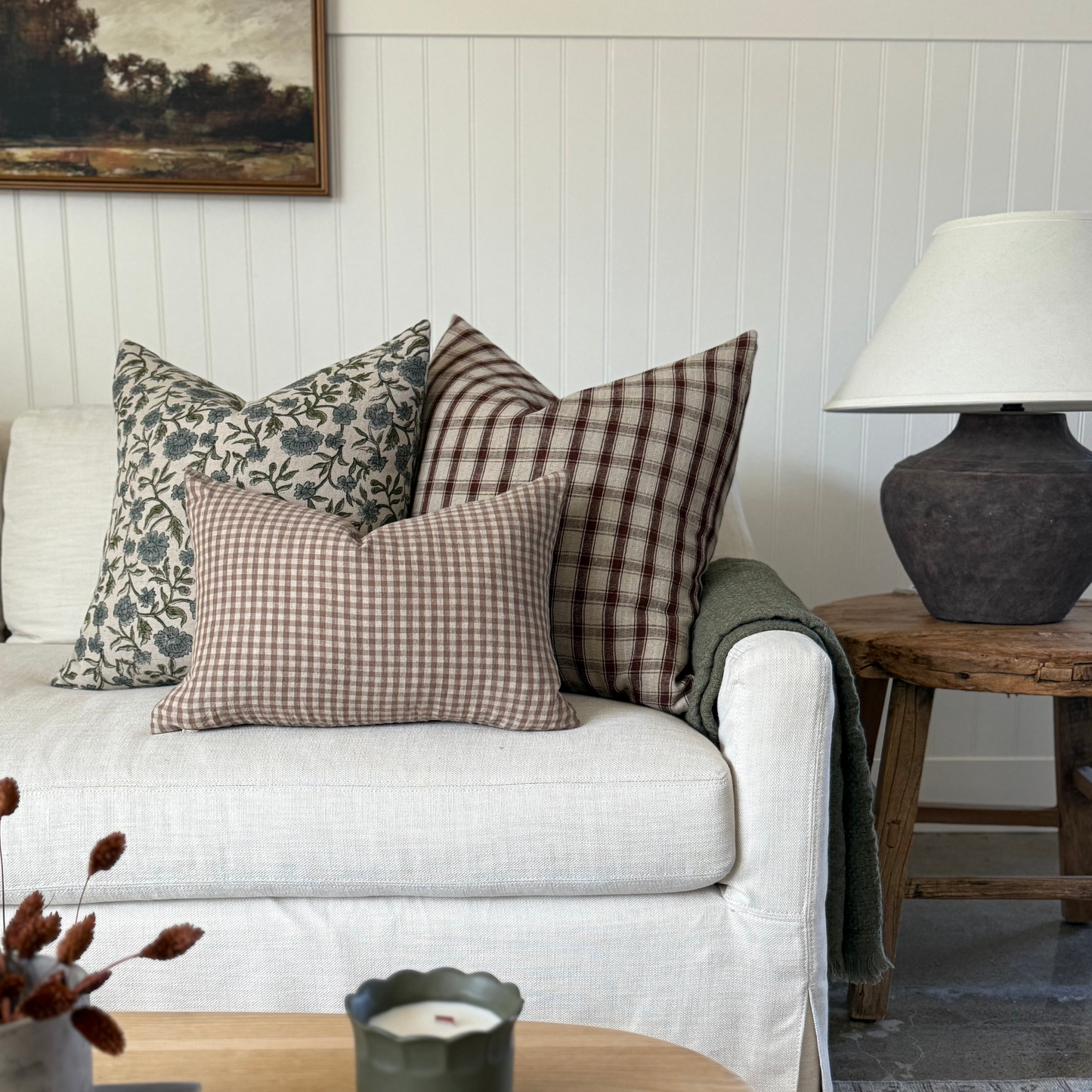 Gingham Tan Pillow Cover
