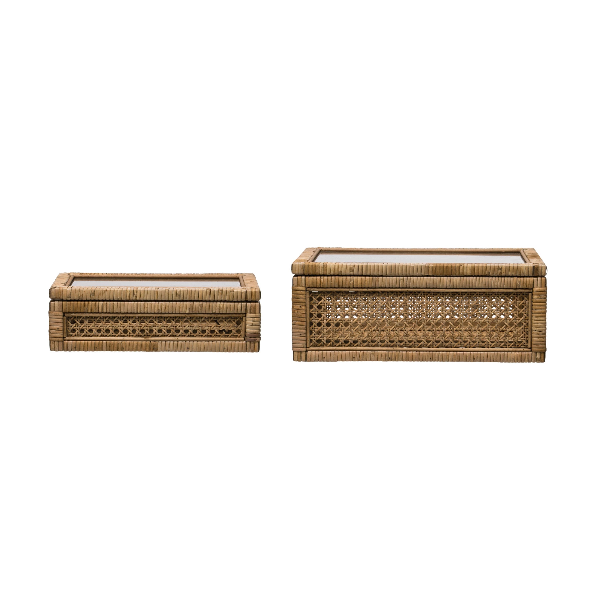 Rattan Display Box with Glass Lid – peony + olive
