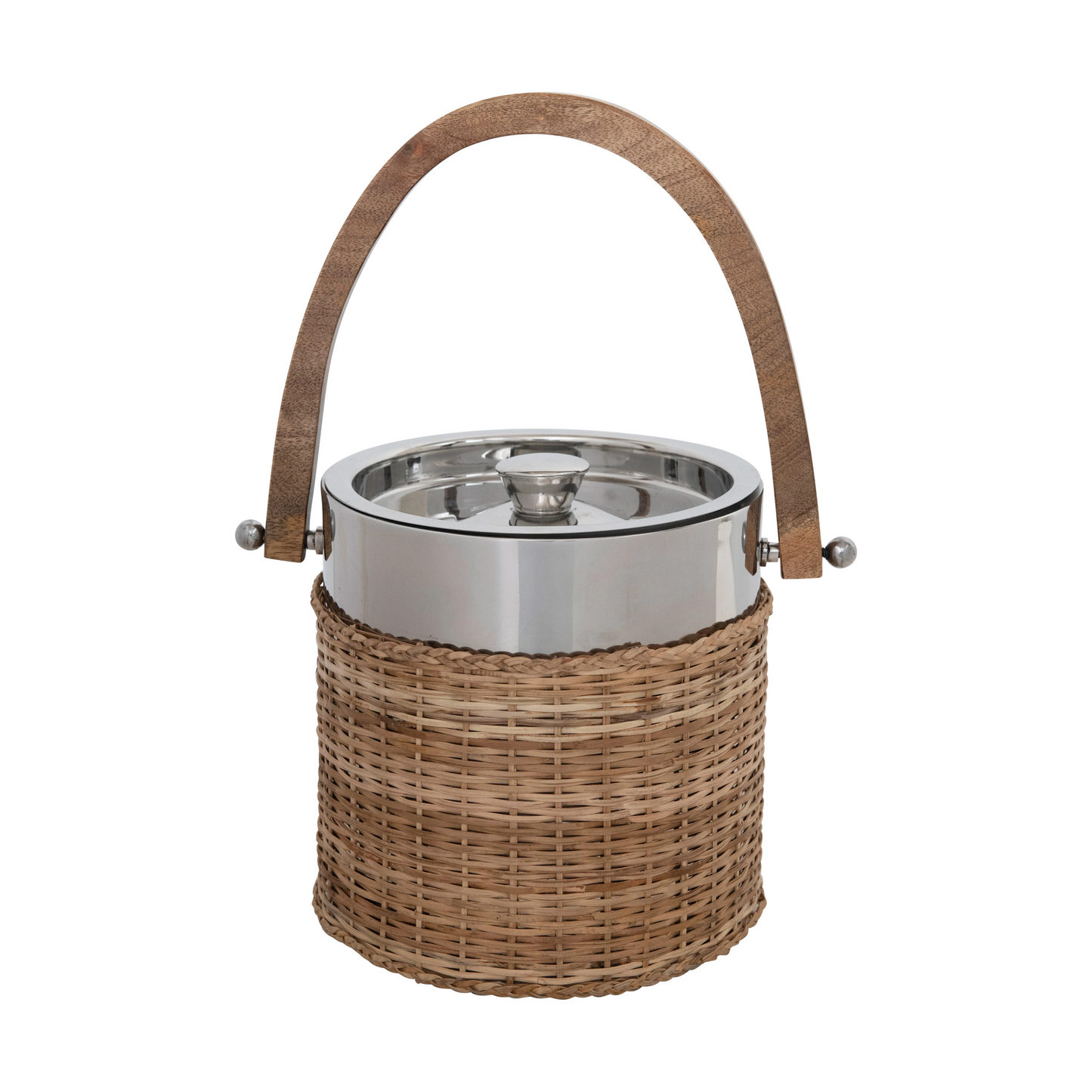 Rattan Ice Bucket with Wood Handle