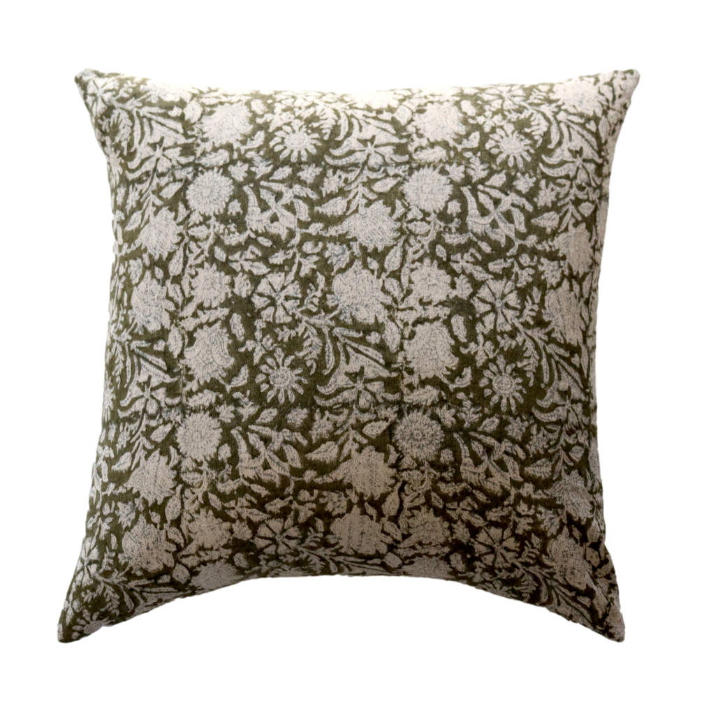 Decorative pillow with floral pattern on a white background